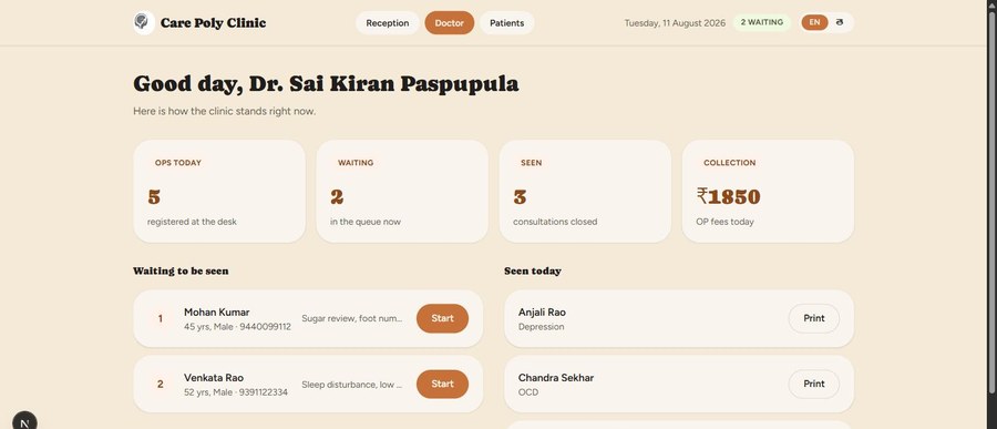 Care Poly Clinic patient management interface