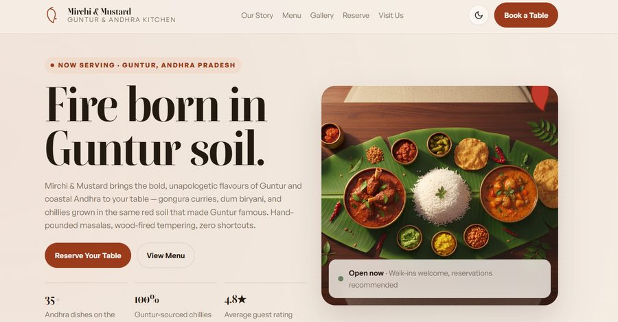 Mirchi and Mustard restaurant website